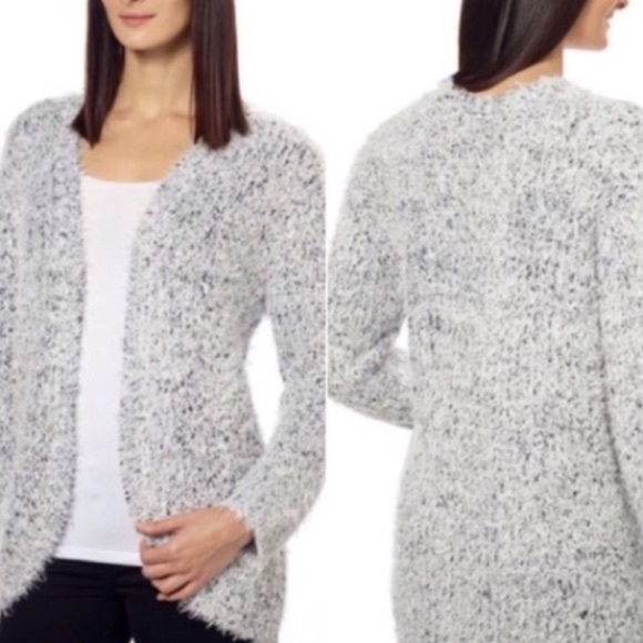 Kensie Black And White Fuzzy Eyelash Open Front Cardigan NWT - Picture 7 of 7